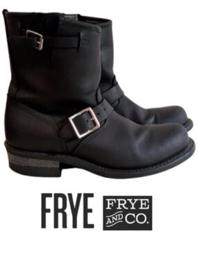 FRYE Leather Engineer Boots, Women’s Size 9, Black with  Silvertone Buckle